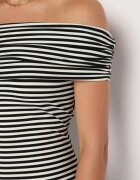 lovery Rochie Negru-Albă stil spaniolă cu o fentă la bază în dungi Vikittas