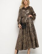 lovery Rochie Negru-Auriu cu imprimeu leopard cu efect de luciu și cu cordon Issadia