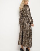 lovery Rochie Negru-Auriu cu imprimeu leopard cu efect de luciu și cu cordon Issadia