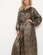 lovery Rochie Negru-Auriu cu imprimeu leopard cu efect de luciu și cu cordon Issadia