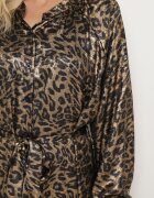 lovery Rochie Negru-Auriu cu imprimeu leopard cu efect de luciu și cu cordon Issadia