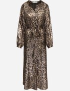 lovery Rochie Negru-Auriu cu imprimeu leopard cu efect de luciu și cu cordon Issadia