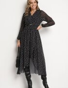 lovery Rochie petrecută negru-albă cu buline cu elastic în talie și tiv asimetric Neladi