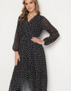lovery Rochie petrecută negru-albă cu buline cu elastic în talie și tiv asimetric Neladi
