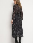 lovery Rochie petrecută negru-albă cu buline cu elastic în talie și tiv asimetric Neladi
