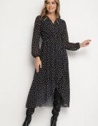 lovery Rochie petrecută negru-albă cu buline cu elastic în talie și tiv asimetric Neladi