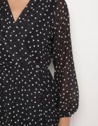 lovery Rochie petrecută negru-albă cu buline cu elastic în talie și tiv asimetric Neladi
