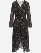lovery Rochie petrecută negru-albă cu buline cu elastic în talie și tiv asimetric Neladi