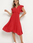 lovery Rochie plisată roșie cu decolteu petrecut și elastic în talie Waretta