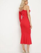 lovery Rochie Roșie Asimetrică cu Aplicații Florale Cocktail Alissae