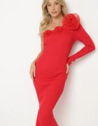 lovery Rochie Roșie Asimetrică cu Aplicații Florale Cocktail Alissae