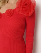 lovery Rochie Roșie Asimetrică cu Aplicații Florale Cocktail Alissae
