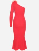lovery Rochie Roșie Asimetrică cu Aplicații Florale Cocktail Alissae
