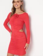 lovery Rochie Roșie Mulată Mini cu Floare și Decupaje Gradutta