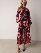 lovery Rochie roșu-negru tip cutie florală cu curea Nifle