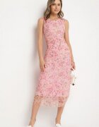 lovery Rochie Roz de cocktail cambrată florală cu căptușeală din viscoză Lidra