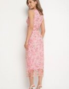 lovery Rochie Roz de cocktail cambrată florală cu căptușeală din viscoză Lidra