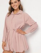 lovery Rochie roz tip cămașă stil balon cu curea Lavilorae
