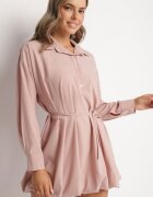 lovery Rochie roz tip cămașă stil balon cu curea Lavilorae