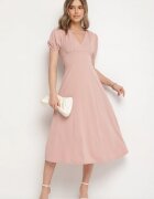 lovery Rochie Roză de cocktail cu croială evazată cu legătură Zilarie