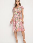 lovery Rochie Roză Florală cu Decolteu Plic Atorina