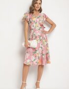 lovery Rochie Roză Florală cu Decolteu Plic Atorina
