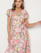 lovery Rochie Roză Florală cu Decolteu Plic Atorina