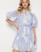 lovery Rochie tip cămașă transparentă albastru deschis cu bumbac broderii și curea Lirulira