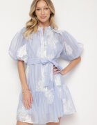 lovery Rochie tip cămașă transparentă albastru deschis cu bumbac broderii și curea Lirulira