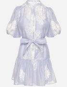 lovery Rochie tip cămașă transparentă albastru deschis cu bumbac broderii și curea Lirulira