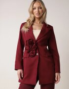 lovery Rochie tip sacou Bordo cu Flori 3D și Umeri Întăriți Nelailis