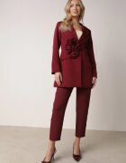lovery Rochie tip sacou Bordo cu Flori 3D și Umeri Întăriți Nelailis