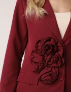 lovery Rochie tip sacou Bordo cu Flori 3D și Umeri Întăriți Nelailis