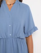 lovery Salopetă Albastră Cintrată cu Elastic în Talie și Volan Decorativ la Mâneci Nanselena