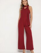 lovery Salopetă Bordo Fără Mâneci cu Legătură Decorativă și Picioare Largi Silarine