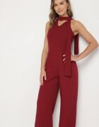 lovery Salopetă Bordo Fără Mâneci cu Legătură Decorativă și Picioare Largi Silarine