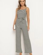lovery Salopetă Negru-Alb cu bretele decorative cu elastic în talie și curea din material textil Cinna