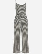 lovery Salopetă Negru-Alb cu bretele decorative cu elastic în talie și curea din material textil Cinna