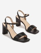 lovery Sandale Negre Elegante cu Toc gros decorate cu Strasuri Aveltewia