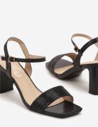 lovery Sandale Negre Elegante cu Toc gros decorate cu Strasuri Aveltewia