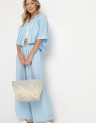 lovery Set Albastru Viscoză Oversize Cămașă cu Mânecă Scurtă și Pantaloni Dovilissea