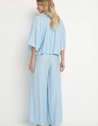 lovery Set Albastru Viscoză Oversize Cămașă cu Mânecă Scurtă și Pantaloni Dovilissea