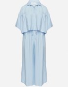 lovery Set Albastru Viscoză Oversize Cămașă cu Mânecă Scurtă și Pantaloni Dovilissea