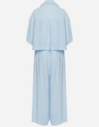lovery Set Albastru Viscoză Oversize Cămașă cu Mânecă Scurtă și Pantaloni Dovilissea