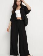 lovery Set Oversize Negru de Viscoză Cămașă cu Mânecă Scurtă și Pantaloni Dovilissea