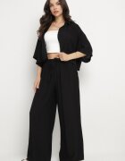 lovery Set Oversize Negru de Viscoză Cămașă cu Mânecă Scurtă și Pantaloni Dovilissea