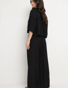 lovery Set Oversize Negru de Viscoză Cămașă cu Mânecă Scurtă și Pantaloni Dovilissea