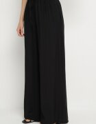 lovery Set Oversize Negru de Viscoză Cămașă cu Mânecă Scurtă și Pantaloni Dovilissea