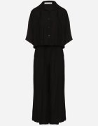 lovery Set Oversize Negru de Viscoză Cămașă cu Mânecă Scurtă și Pantaloni Dovilissea