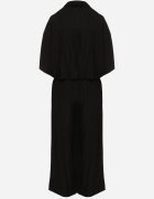 lovery Set Oversize Negru de Viscoză Cămașă cu Mânecă Scurtă și Pantaloni Dovilissea